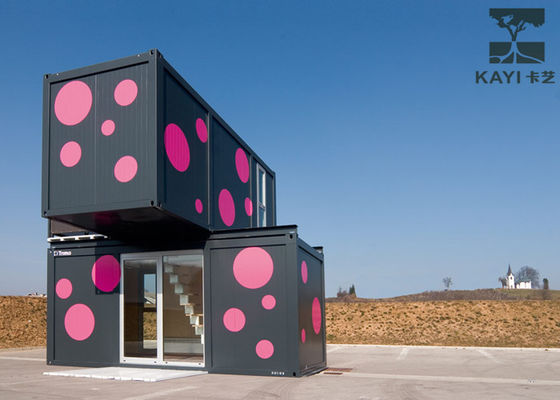 중국 내부 층계를 가진 분홍색 그리고 검정에 의하여 조립식으로 만들어지는 콘테이너 집 임시 기숙사 공장